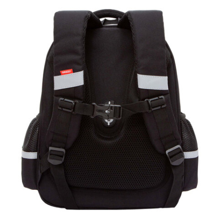 Ранец GRIZZLY анатомическая спинка, c брелоком, для девочек, "HEARTS", чёрный 36х28х20 см, RAz-586-5/1