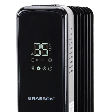 Обогреватель масляный BRASSON (БРАССОН) BOR-7 TOUCH, 7 секций, 1500 Вт, 3 режима, сенсор, пульт ДУ, черный, 457777