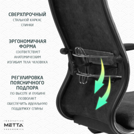 Кресло офисное МЕТТА "L1m 42/2D", хром, 2D-подлокотники, сиденье и спинка мягкие, велюр, темно-серое