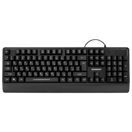 Клавиатура проводная USB, 104 клавиши, LED-подсветка, SONNEN K305, черная, 513948