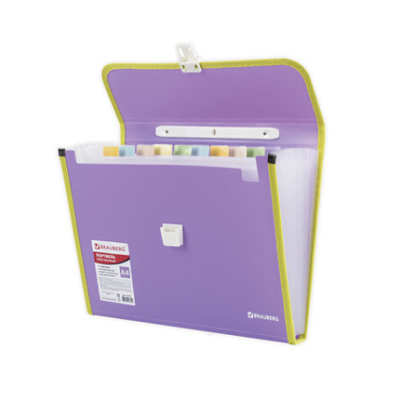 Папка-портфель пластиковая BRAUBERG "JOY", А4 (330х245х35 мм), 13 отделений, с окантовкой, фиолетовая, 227977