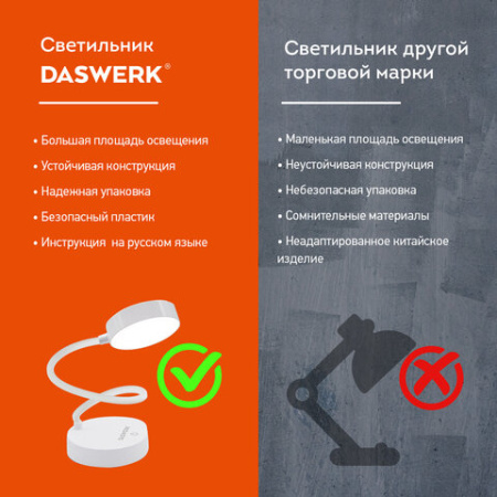 Настольная лампа / светильник портативная, LED, 3 Вт, белый, DASWERK (ДАСВЕРК), 237990