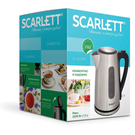 Чайник SCARLETT SC-EK21S13, 1,7 л, 2200 Вт, закрытый нагревательный элемент, стальной