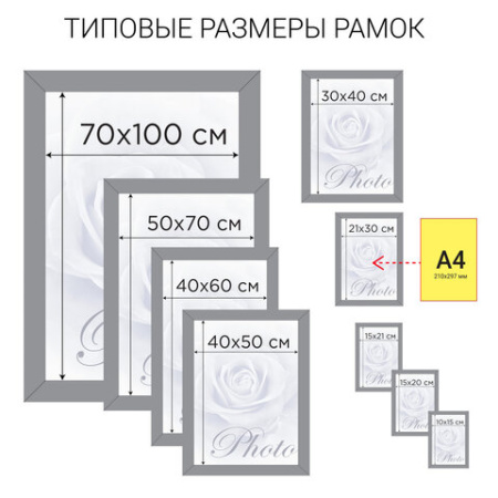 Рамка 30х40 см небьющаяся, STAFF "Grand", багет 18 мм, МДФ, цвет "миланский орех", 391201