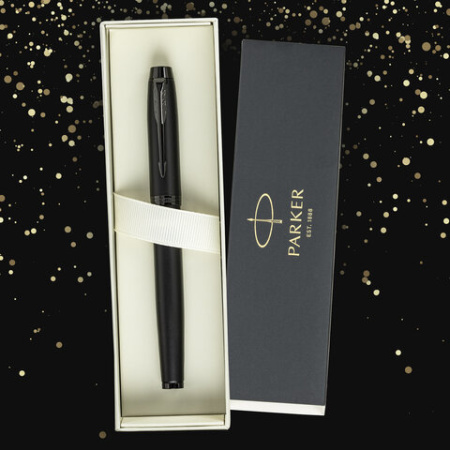 Ручка перьевая PARKER "IM Achromatic Black BT", ежедневник А5 черный, пакет, 880901
