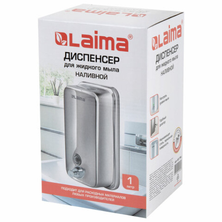 Дозатор для жидкого мыла LAIMA BASIC, 1 л, нержавеющая сталь, зеркальный, 601796