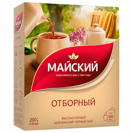 Чай МАЙСКИЙ "Отборный" черный, 100 пакетиков по 2 г, 102224
