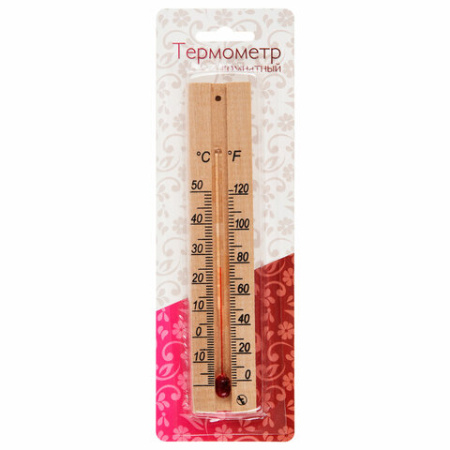 Термометр комнатный, "ДЕРЕВЯННЫЙ", диапазон: от 0 до +50 °C, ПТЗ, ТБ-206