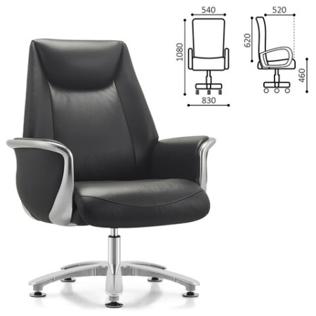 Кресло HAWASAN PREMIUM "EX-801", до 200 кг, алюминий, экокожа, черное, 533235