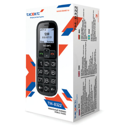 Телефон мобильный TEXET TM-B322, 2 SIM, 1,44", microSD, FM, MP3, фонарик, SOS, черный, 00-00003036