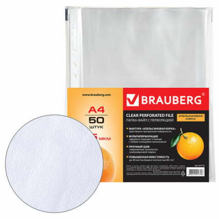 Папки-файлы перфорированные А4 BRAUBERG "PREMIUM", КОМПЛЕКТ 100 шт., матовые, 45 мкм, 221713