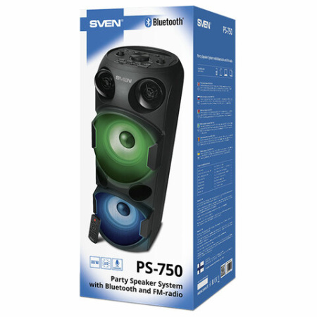 Колонка портативная SVEN PS-750, 80 Вт, TWS, Bluetooth, FM, USB, microSD, LED-дисп, черная, SV-019617