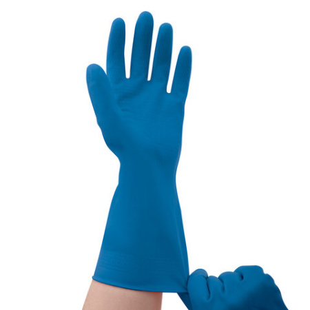 Перчатки VILEDA PROFESSIONAL многоцелевые латексные МНОГОРАЗОВЫЕ х/б напыление, ПРОЧНЫЕ, размер XL (очень большой), синие, 174357