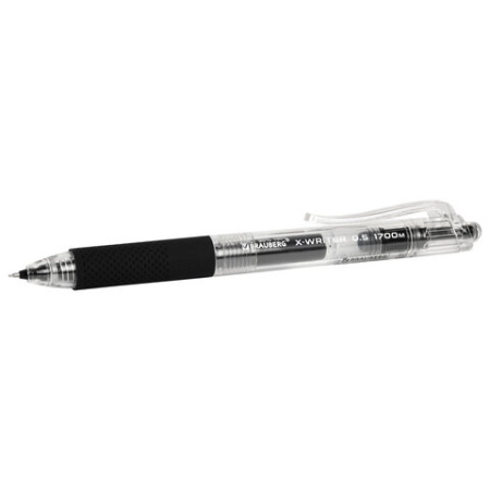 Ручка гелевая автоматическая BRAUBERG "X-WRITER 1700" УВЕЛИЧЕННАЯ ДЛИНА ПИСЬМА 1700 м, ЧЁРНАЯ, игольчатый узел 0,5 мм, линия 0,35 мм, 144472