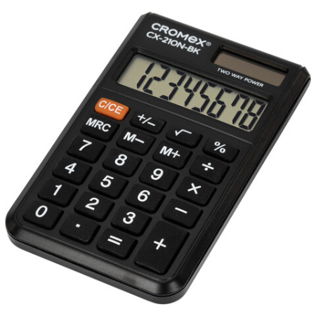 Калькулятор карманный CROMEX (КРОМЕКС) CX-210N-BK (96х62 мм), 8 разрядов, двойное питание, черный, 273834