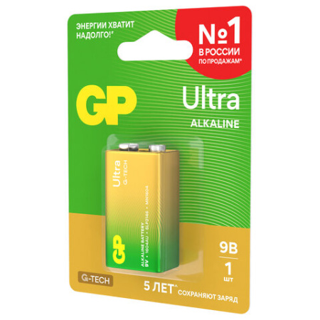 Батарейка 1 шт., GP Ultra G-Tech, Крона (6LR61, 6LF22, 1604A), алкалиновая, блистер, 1604AU-5CR1