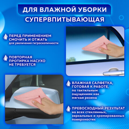 Салфетка из МИКРОФИБРЫ ГУБЧАТАЯ PVA/ПВА СУПЕРВПИТЫВАЮЩАЯ 30х30 см, КОМПЛЕКТ 2 шт., HIGH ABSORB, 320 г/м2, LAIMA, 607790