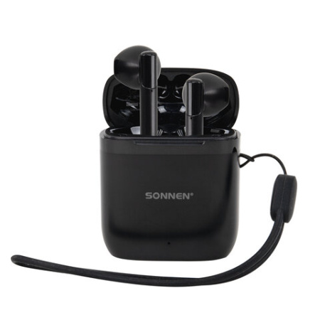 Наушники беспроводные TWS вкладыши с микрофоном, SONNEN EP-BH10B, Bluetooth 5.3, черные, 514122