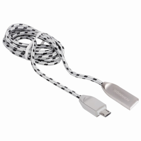 Кабель USB 2.0 – micro USB, 1 м, SONNEN Premium, медь, передача данных и быстрая зарядка, 513125