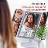 Зеркало настольное с LED-подсветкой для макияжа, размер 24х18 см, складное, увеличение х2, х3, х10, белое, BRABIX, 609337