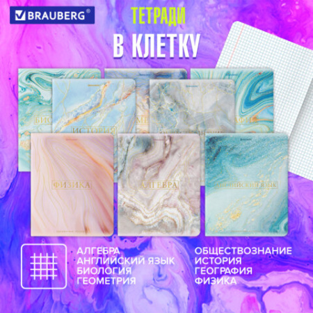 Тетради предметные со справочным материалом, КОМПЛЕКТ 10 ПРЕДМЕТОВ, 48 л., SoftTouch, фольга, BRAUBERG, "PASTEL", 404031