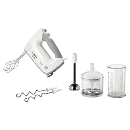 Миксер BOSCH MFQ 36480, 450 Вт, 5 скоростей, 6 насадок, стакан, белый, MFQ36480
