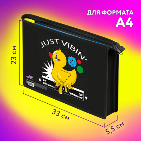 Папка для тетрадей ЮНЛАНДИЯ А4, 1 отделение, картон/пластик, конгрев, на молнии, "Duck tales", 272134