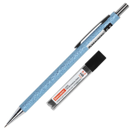 Карандаш механический 0,5 мм + грифели HB 12 штук на блистере, BRAUBERG "LIGHT BLUE", 181970