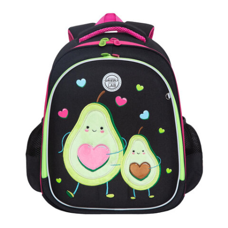 Ранец GRIZZLY анатомическая спинка, c брелоком, для девочек, "AVOCADO LOVE", 36х28х20 см, RAz-286-11/1