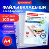 Папки-файлы перфорированные А4 BRAUBERG "STANDARD", КОМПЛЕКТ 100 шт., гладкие, 40 мкм, 229661