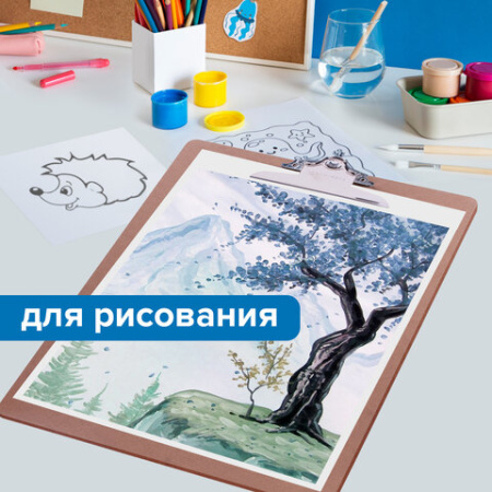 Доска-планшет БОЛЬШОГО ФОРМАТА (320х460 мм), А3, BRAUBERG "Eco" с прижимом, МДФ, 3 мм, СВЕТЛО-КОРИЧНЕВАЯ, 232226