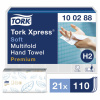 Полотенца бумажные 110 шт., TORK (H2) PREMIUM, КОМПЛЕКТ 21 пачка, 2-слойные, белые, 21х34 см, Z-сложение, 100288