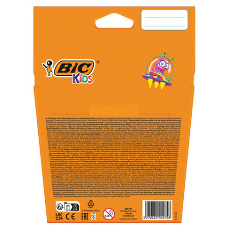 Фломастеры BIC "Kids Visa", 12 ЦВЕТОВ, суперсмываемые, вентилируемый колпачок, европодвес, 889695, 888695