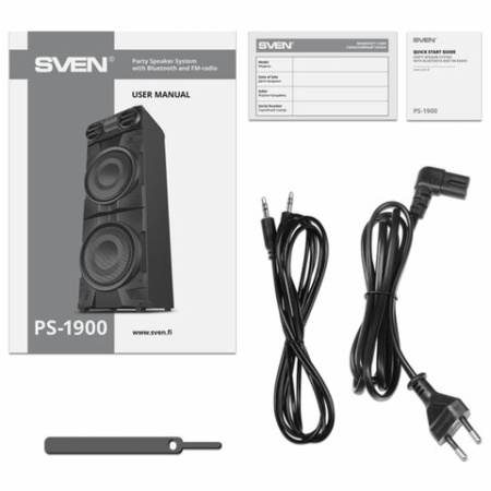 Колонка портативная SVEN PS-1900, 1000 Вт, TWS, Bluetooth, FM, USB, LED-дисплей, черная, SV-022037