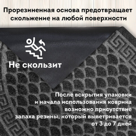 Коврик придверный 60х90 см, СЕРЫЙ, грязезащитный, 430 г/м2, ПОЛУКРУГ, фактурный рисунок ЧЕШУЙКИ, ЛЮБАША, 701052