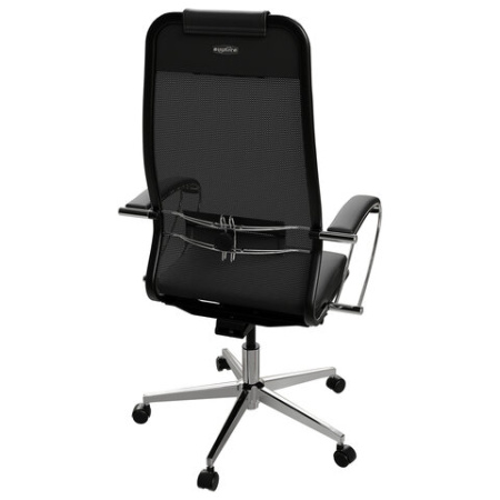 Кресло офисное МЕТТА "ErgoLife" Comfort, хром, сиденье мягкое, ткань-сетка/экокожа, черное