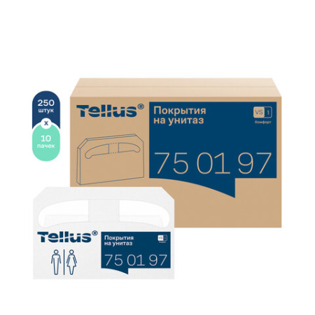 Покрытия на унитаз Tellus/TORK (Система V1), 1/2 сложения, КОМПЛЕКТ 250 шт., 37х41 см, Advanced, белые, 750197