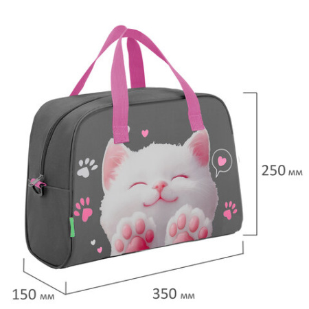Сумка для занятий BRAUBERG KIDS с ручками, с плечевым ремнем, подкладка, 35x25x15 см, "Кот-мурлыка", 274629