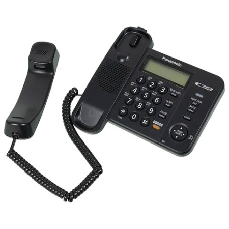 Телефон PANASONIC KX-TS2358RUB, черный, память 50 номеров, АОН, спикерфон, ЖК дисплей с часами, тональный / импульсный режим