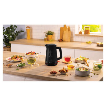Чайник BOSCH TWK3M123, 1,7 л, 2400 Вт, закрытый нагревательный элемент, пластик, черный