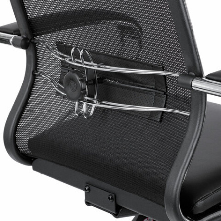 Кресло офисное МЕТТА "ErgoLife" Comfort, хром, сиденье мягкое, ткань-сетка/экокожа, черное