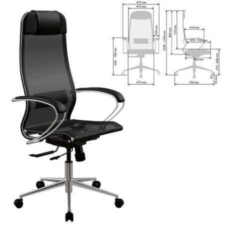 Кресло МЕТТА "ErgoLife" 10 B1-104K, хром, синхромеханизм, прочная сетка, черное
