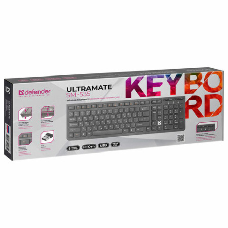 Клавиатура беспроводная DEFENDER UltraMate SM-535 RU, USB, 108 клавиш, 2,4 Ghz, черная, 45535