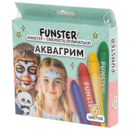 Аквагрим для лица и тела, 6 ярких цветов, FUNSTER (ФАНСТЕР), легко смываются, 192571