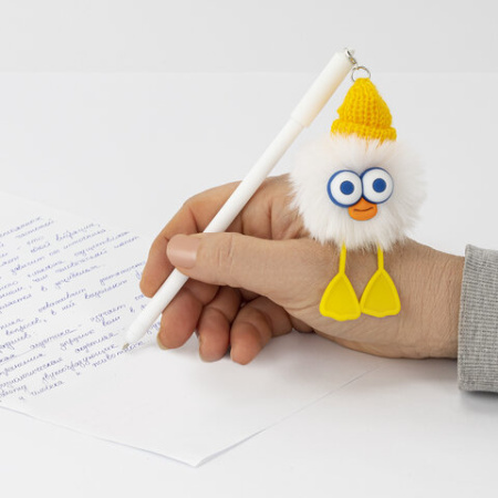 Ручка с пушистой подвеской шариковая FUNSTER (ФАНСТЕР) "FLUFFY DUCK", СИНЯЯ, ассорти, пишущий узел 0,7 мм, 144525