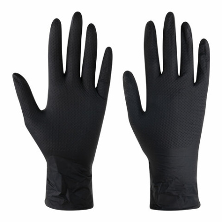 Перчатки нитриловые сверхпрочные с текстурой SFM MEGA TEX BLACK, Германия, 25 пар (50 штук), размер 8-9 (большой)