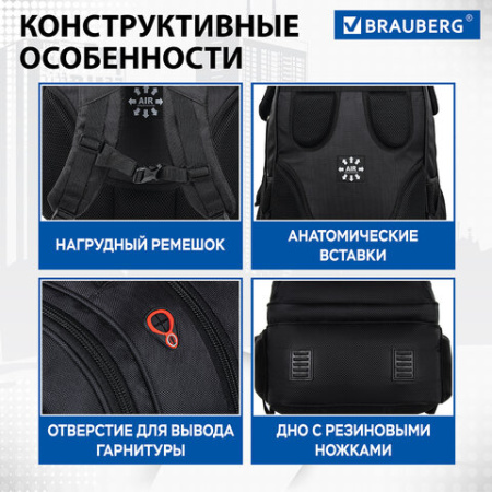Рюкзак BRAUBERG FUNCTIONAL, с отделением для ноутбука, 3 отделения, нагрудный ремешок, "Flagman", 46х35х25 см, 224454