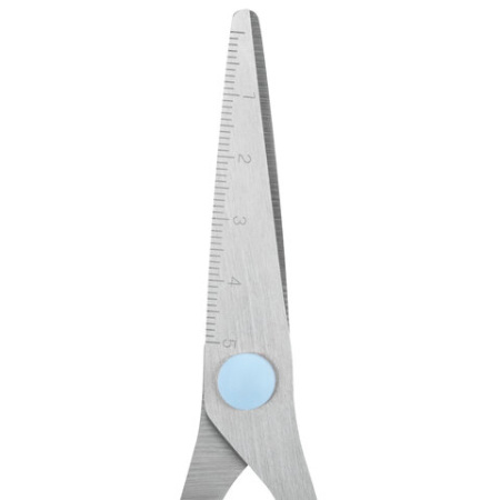 Ножницы BRAUBERG KIDS 130 мм, ручки небесно-голубые, закругленные лезвия с линейкой, 274060