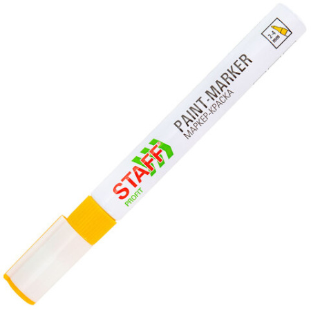 Маркер-краска лаковый (paint marker) 2-4 мм, ЖЕЛТЫЙ, НИТРО-ОСНОВА, STAFF PROFIT, для любых поверхностей, 152583