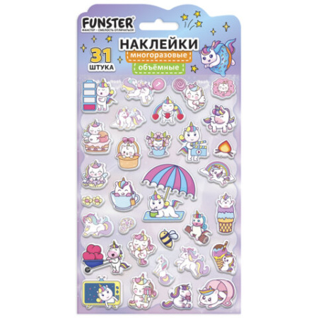 Наклейки объемные "Яркий микс", 19х13,5 см, ассорти 12 видов, FUNSTER (ФАНСТЕР), 666087